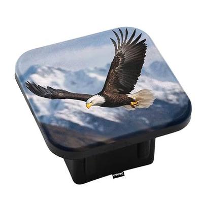 Swono Bald Eagle Square Receiver Hitch Covers American Bald Eagle Snow Covered Mountain Heavy-Duty Trailer Hitch Tube Cover Plug Cap for Pickups SUVs Cars, 2 Inch Receivers Diameter