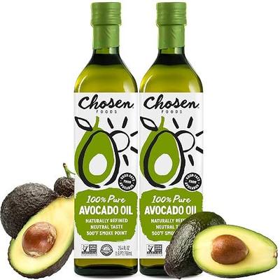 Chosen Foods 100% Pure Avocado Oil, Keto and Paleo Diet Friendly, Kosher Oil for Baking, High-Heat Cooking, Frying, Homemade Sauces, Dressings and Marinades (25.4 fl oz, 2 Pack)