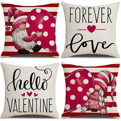Onerisly Valentines Day Pillow Covers 18x18 Set of 4 Pink Decor for Home Couch Polka Dots Love Heart Gnomes Happy Valentine Pillows Decorative Throw Pillows Valentines Day Decorations