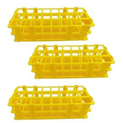 3 Packs Plastic Test Tube Rack, 24 Holes Lab Test Tube Rack Holder for 25mm Test Tubes, Yellow, Detachable (Yellow24)