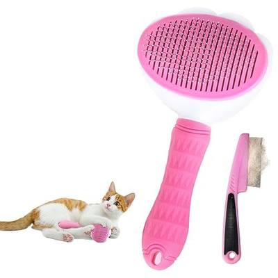 Cat Brush for Grooming, Pet Self Cleaning Slicker Brush with Cat Hair Comb (Pink Plus)