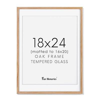 18x24 Picture Frame, Solid Oak Wood 18 x 24 Frame for Wall, 18 by 24 Oak Poster Frame with Real Glass, 18x24 Matted frame for 16x20, 18"x24" Wood Frame for Home Decor, Natural Oak Color, Set of 1