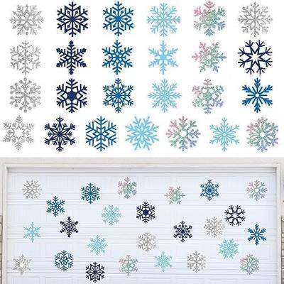 BBTO 25 Pcs Winter Garage Door Stickers Winter Snowflake Magnets Weather Resistant Snowflake Garage Magnets Decoration Home Decor Magnetic Stickers for Car DIY Holiday