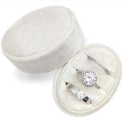 Velvet Oval Ring Box 3 Slots - Premium Wedding Three Rings Holder Box Vintage Handmade Storage Jewelry Organizer for Proposal, Engagement, Wedding Ceremony, Christmas (Ivory)