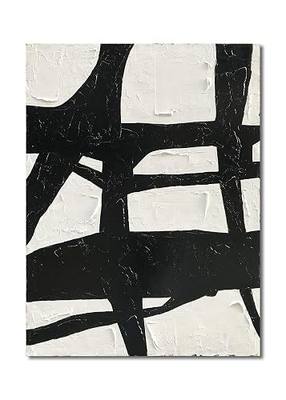 NANKAI Art Hand Painted Large Black and White Abstract contemporary minimalist oil painting work It is suitable for decorating the interior office walls and its size is 48x36 inches