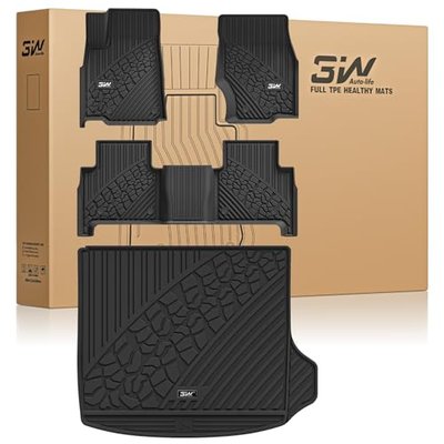 3W Floor Mats & Cargo Liner Fit for Jeep Grand Cherokee (WL Include 4xe Not L or WK) 2026 2025-2022,TPE All Weather Custom Fit Floor Liners for 1st 2nd Rows and Trunk Full Set Car Mats, Black