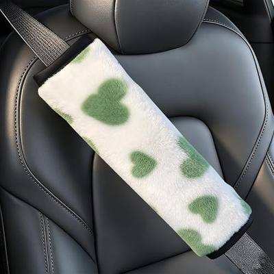 2 Pack Seat Belt Pads Soft Faux Sheepskin Love Car Seat Belt Shoulder Strap Covers Cute Seatbelt Neck Protector Cushion More Comfort Driving Compatible with All Cars and Backpack Fits Women Green