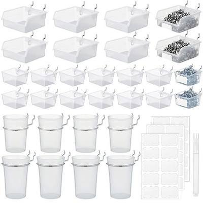 Sieral 64 Pieces Pegboard Bins Pegboard Cups with Hooks and Loops Peg Hooks Assortment Organizer Accessory for Organizing Accessories Tools Storage Office Workshop Garage Workbench (Transparent)