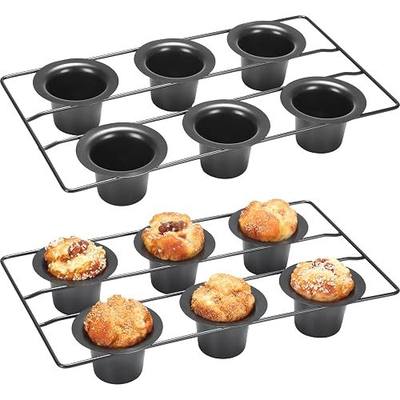 Shellwei 2 Pcs 12 Cups Nonstick Popover Pan Muffin Cupcake Pan Pudding Bakeware for Oven Baking, Frittatas, Muffins, Quiches, Pudding Cakes(Black,2 Pcs)