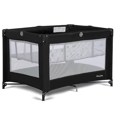 Dream On Me Zazzy Portable Playard with Bassinet in Black, Lightweight Packable and Easy Setup Baby Playard with Mattress and Travel Bag