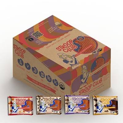 Stroop Club Caramel Delights Cookies | Organic Waffles and Plant Based | Vegan Healthy Snacks Stroopwafels - 12 x 2 Pack of Waffles Each of Traditional, Chocolate, Chai, & Coffee