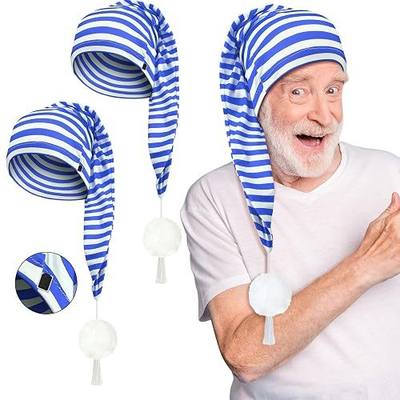 Eurzom 2 Pcs Men's Night Cap Adjustable Sleeping Caps Striped Pajama Hat with Pom Ball for Daily Costume Party Supplies