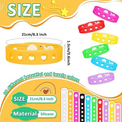 BBTO 60 Pcs Silicone Bracelets Kids Adjustable Charm Wristbands Bulk | 8.3 Inch Rubber Bracelets With Holes Back To School Birthday Return Gift Student Festival Rave Trinkets Party Favors