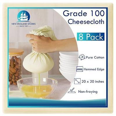 8 PCS Reusable Cheesecloth, Grade 100, 20x20 Inch Hemmed Cheese Cloth for Straining Craft, 100% Cotton Unbleached Cloth Strainer for Cooking, Baking, Juicing, Cheese Making