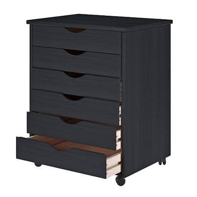 Jela-USA Solid Pine Wood 6 Drawer Wide Rolling Cart, Black