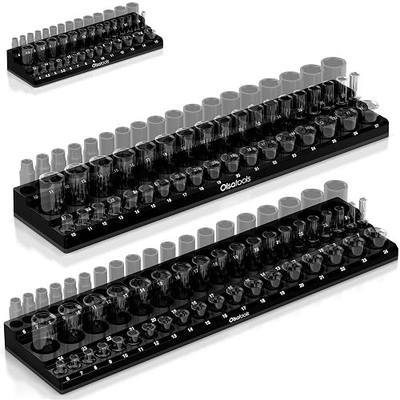 Olsa Tools 3-Row Magnetic Socket Organizer - 1/4", 3/8" & 1/2-Inch Drive Metric Socket Holder Set - Professional Tool Holder and Organizer - Stores up to 141 Sockets - Black