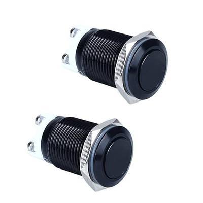 2-Pack 16mm Latching Metal Push Button Switch Waterproof IP66 Anti-Vandal IK09 for 5/8" Mounting Hole Screw Terminals 12V 24V 36V DC 110V 250V AC 5A 1NO Aluminium Alloy Black Shell
