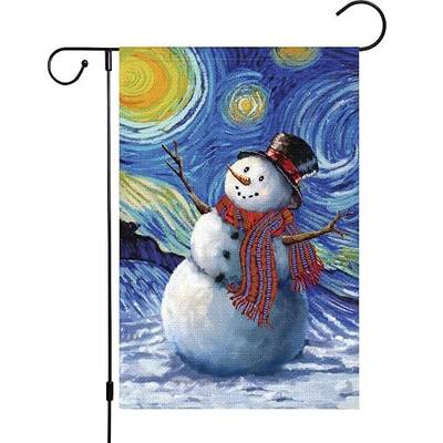 Louise Maelys Winter Christmas Garden Flag 12x18 Double Sided, Burlap Farmhouse Small Starry Night Snowman Yard for Xmas Seasonal Outside Outdoor House Holiday Decor