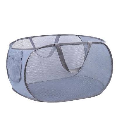 LVXINLI Foldable Mesh Laundry Hamper, Gray, Portable, Durable, with Strong Handles
