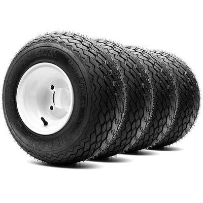 8" Steel Golf Cart Wheels Glossy White and Arisun Turf Sail (18/8.5-8) Golf Cart Tires - Set of Four