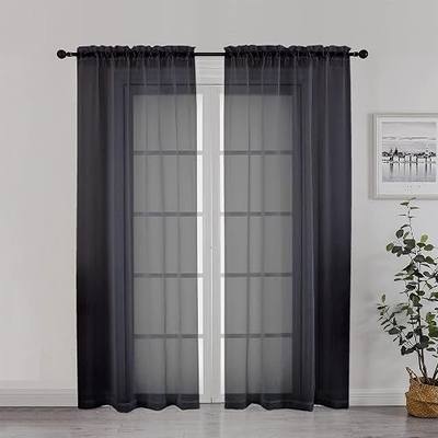 Chyhomenyc Black Sheer Curtain 72 Inches Length 2 Panels, Voile Rod Pockets Light Filtering Airy Window Treatment Drapes for Living Room Bedroom, Each 42Wx72L