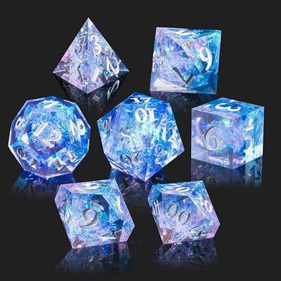DND Dice Set Resin Sharp Edge Dice Set Handmade 7pcs Polyhedral Dice Set DND RPG MTG Role Playing Game Dice Set D&D Dice with Gift Case for DND Dungeons and Dragon (Violet)
