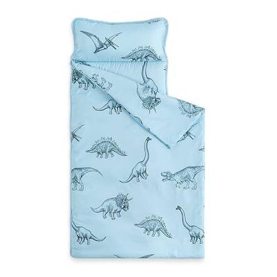 Wake In Cloud - Toddler Nap Mat with Pillow and Blanket, for Kids Boys Ages 3 Plus in Kindergarten Daycare Preschool, Roll Up Sleeping Bag, Jurassic Dinosaur Dino