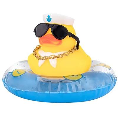 wonuu Car Rubber Duck Car Duck Decoration Dashboard Car Ornament for Car Dashboard Decoration Accessories with Mini Swim Ring Necklace and Sunglasses (A_Navy Duck)