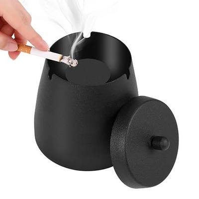 Outdoor Ashtrays for Patio with Lid, Ash Trays with Covers, Ashtray Odorless, Ash Tray Sets for Cigarettes, Outside Covered Stainless Steel Iron Windproof Tabletop