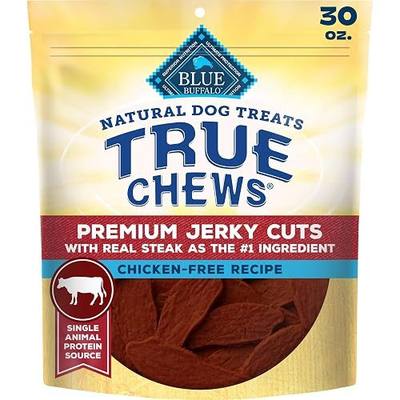 Blue Buffalo True Chews Beef Premium Jerky Cuts Natural Dog Treats, Chicken-Free Dog Snacks, Healthy Reward or Training Treat, Made in the USA with Real Steak & Natural Ingredients, 30 oz.
