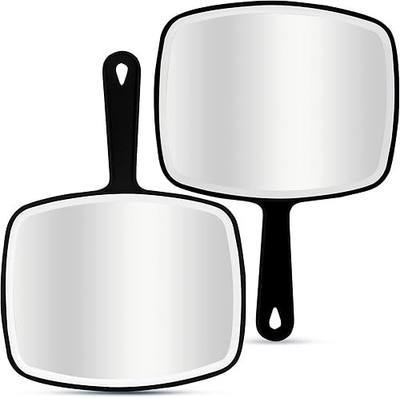 2Pcs Handheld Mirror, Portable Hand Mirror with Hanging Hole in Handle, Black 10.4" L x 7.4" W