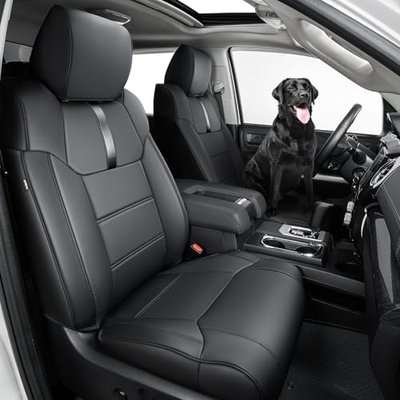 Super Cover for Toyota Tundra Seat Covers 2014-2021 (CrewMax only), Full Covered Leather Seat Protectors for Tundra 2021 2020 2019 2018 2017 2016 2015 2014 Truck Car Accessories with Carbon Fiber