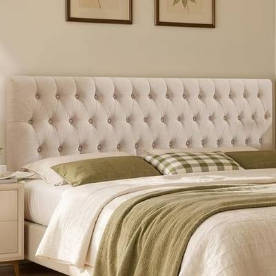 Kingfun Tufted Upholstered Full Size Bed Headboard in Modern Button Design, Adjustable Solid Wood Head Board, Premium Linen Fabric Padded Headboards in Bedroom (Beige)