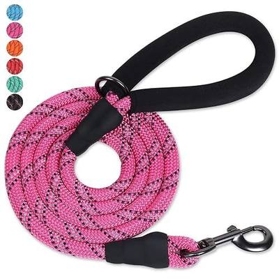 VIVAGLORY Rope Dog Leash Roperex Dog Leash, 5/16IN x 6FT, Pink | with Soft Padded Handle for Walking & Training, Strong Rope & Reflective Heavy Duty for Puppy