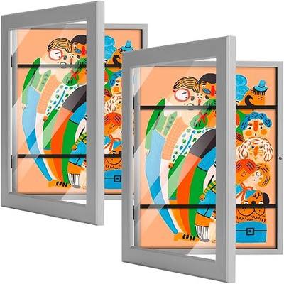 9x12 Kids Art frame,Front Opening with HD Glass,Horizontal and Vertical Art Display For Kids Artwork,Photos,Crafts,Drawing(Grey,2-Pack)
