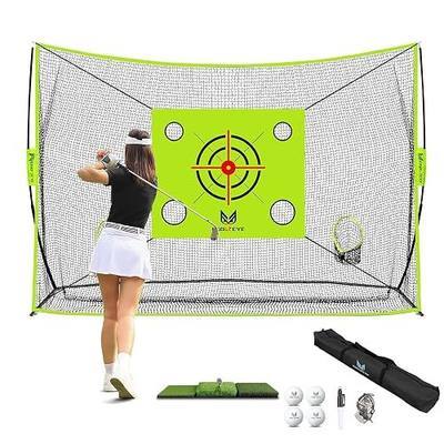 10x7.3ft Golf Practice Net with 6 Target Pockets, Tri Turf Mat, 4 Golf Balls, Marking Tool Kit, Swing/Driving/Chipping, Use for All Skill Levels, Home/Backyard/Garage