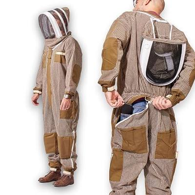 Sting Stopper Ventilated Beekeeping Suit with Removable Veil | Triple Layer Breathable Bee Suit | Full Body Protection for Men & Women - Olive Green, X-Large