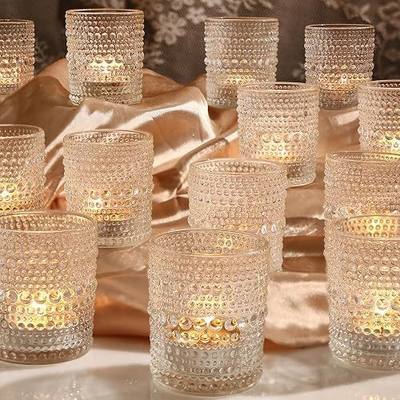 12 Pack Clear Votive Candle Holders Tea Light Candle Holders Bulk Tealight Glass Candle Holder for Table Weddings Party | Thickened Reusable Glass holder,Elegant Vintage Look for Tea Lights, Wedding Centerpieces, Table Decor and Parties