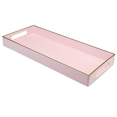 Pink Vanity Tray with Handles, Decorative Tray Desktop Storage Organizer for Bathroom, Living Room, 5.9"*13.7"