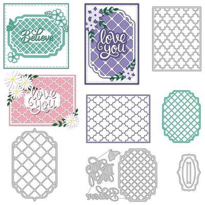 BENECREAT 4 Styles Net Lace Frame Cutting Dies, Grid Background Metal Cutting Dies for DIY Paper Craft Card Making Scrapbooking Decor