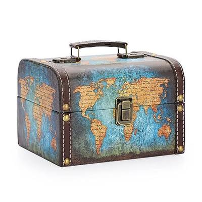 ELLDOO Decorative Treasure Chest Box, Wooden + PU Leather Storage Box for Jewelry Trinkets, Keepsakes box for Girls Women Gifts (Green Map Pattern)