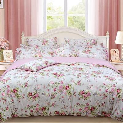 FADFAY Shabby Rose Floral Duvet Cover Pink Plaid Girls Bedding Set 100% Cotton Ultra Soft Bed Sheet Set,5Pcs (1 Duvet Cover +1 Fitted Sheet+ 1 Flat Sheet +2 Standard Pillowcases), Twin Size