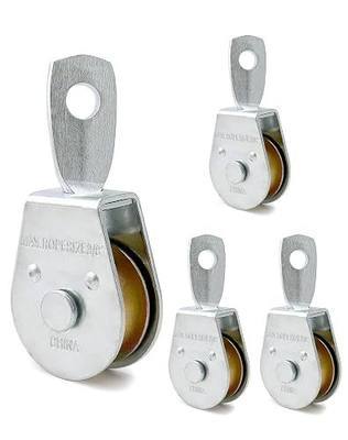 QWORK Single Pulley Block Wheel, 4 Pack Heavy Duty Zinc Plated Iron Single Wheel, 360 Degree Swivel Lifting Rope Pulley Block, Load Capacity 420 Lbs