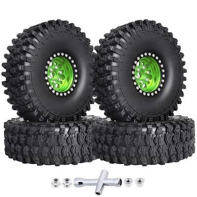 HobbyPark 120mm / 4.72inch 1.9 Crawler Tires and 1.9 Beadlock Wheels Set Foam Inserts for Axial SCX10 II III Traxxas TRX-4 Redcat Gen8 Gen7 Upgrades Replacement Parts (4-Pack) (Green&Black)