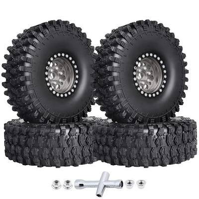 HobbyPark 120mm / 4.72inch 1.9 Crawler Tires and 1.9 Beadlock Wheels Set Foam Inserts for Axial SCX10 II III Traxxas TRX-4 Redcat Gen8 Gen7 Upgrades Replacement Parts (4-Pack) (Gray&Black)