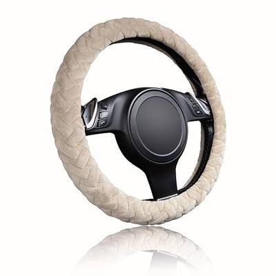 Flying Banner car Steering Wheel Cover Massage Velvet Warm Universal Size 15 inches SUV Truck Anti Slip Odorless Summer Winter (Beige, Velvet Massage)
