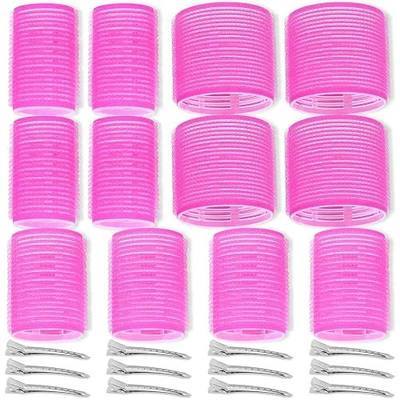 Self Grip Hair Rollers Curlers Set - 24 Pieces with 3 Sizes (4 Jumbo, 4 Large, 4 Medium) and 12 Clips for Volume on Long, Short, Thick, or Fine Hair