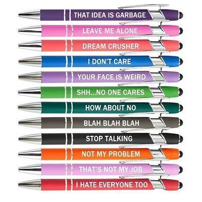 PASISIBICK 12 Pieces Funny Sarcastic Ballpoint Pens, Office Snarky Touch Screen Stylus Pen Encouraging, Black Ink (12 Color,Negative)