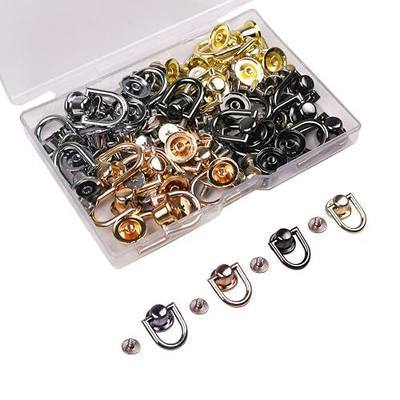 ELANE 40 Pcs D Rings for Purse,Screw Rivets for Leather Crafting,Wallet Crossbody Conversion Kit (Black+Silver+Gold+Light Gold)