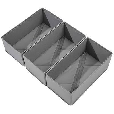 Bructhun Sock Drawer Organizer 3 Pack - Collapsible Fabric Storage Bins for Underwear Divider, Small Closet Organizers with 3 Compartments, Gray